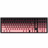ATK V100 wireless mechanical keyboard with black frame and gradient pink rose gold keycaps.